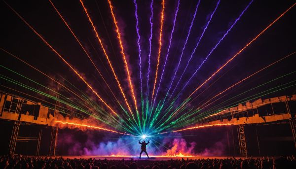 Le spectacle pyrolaser marie feu et faisceaux lumineux